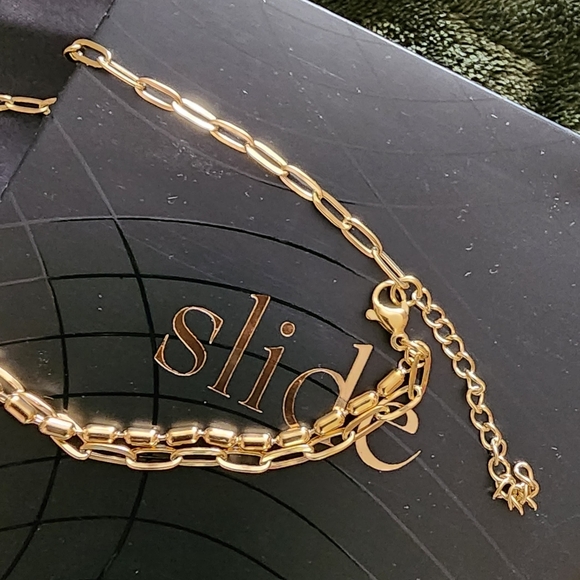 Slide Jewelry Stainless Steel Gold Necklace Multi Chain Design W Disc NIB - Picture 3 of 10